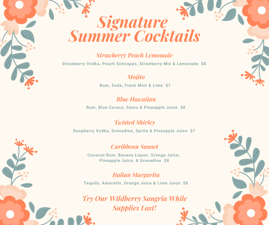 Happy hour and Summer Drink Menu!