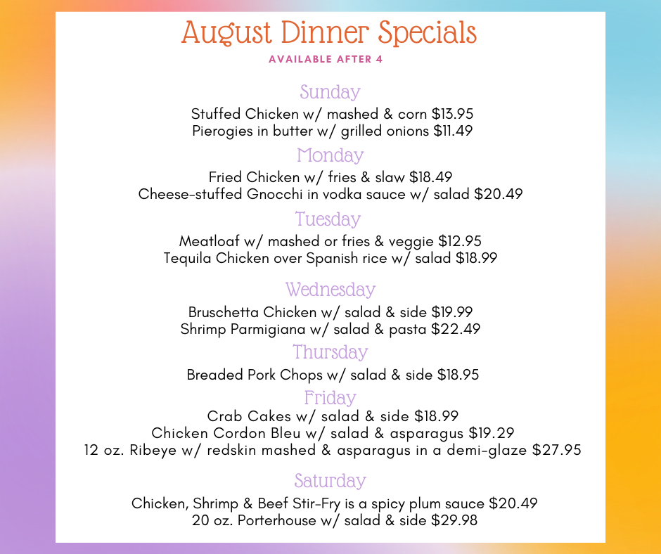 August Dinner Specials